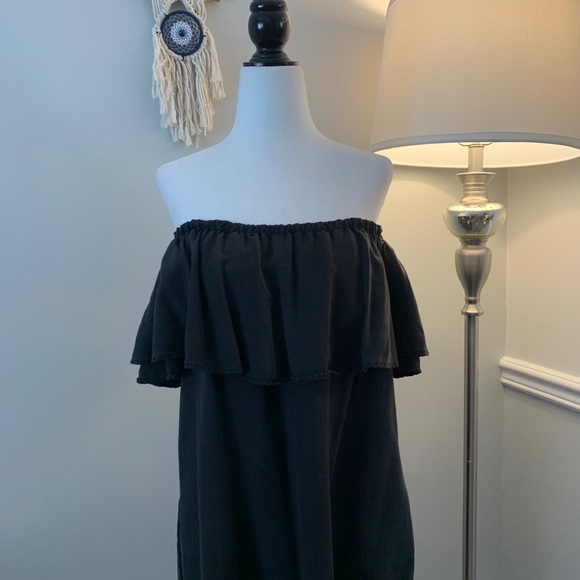 Zara Off-the-Shoulder Faded Black Ruffled Mini Black Dress Size XS - Picture 4 of 10